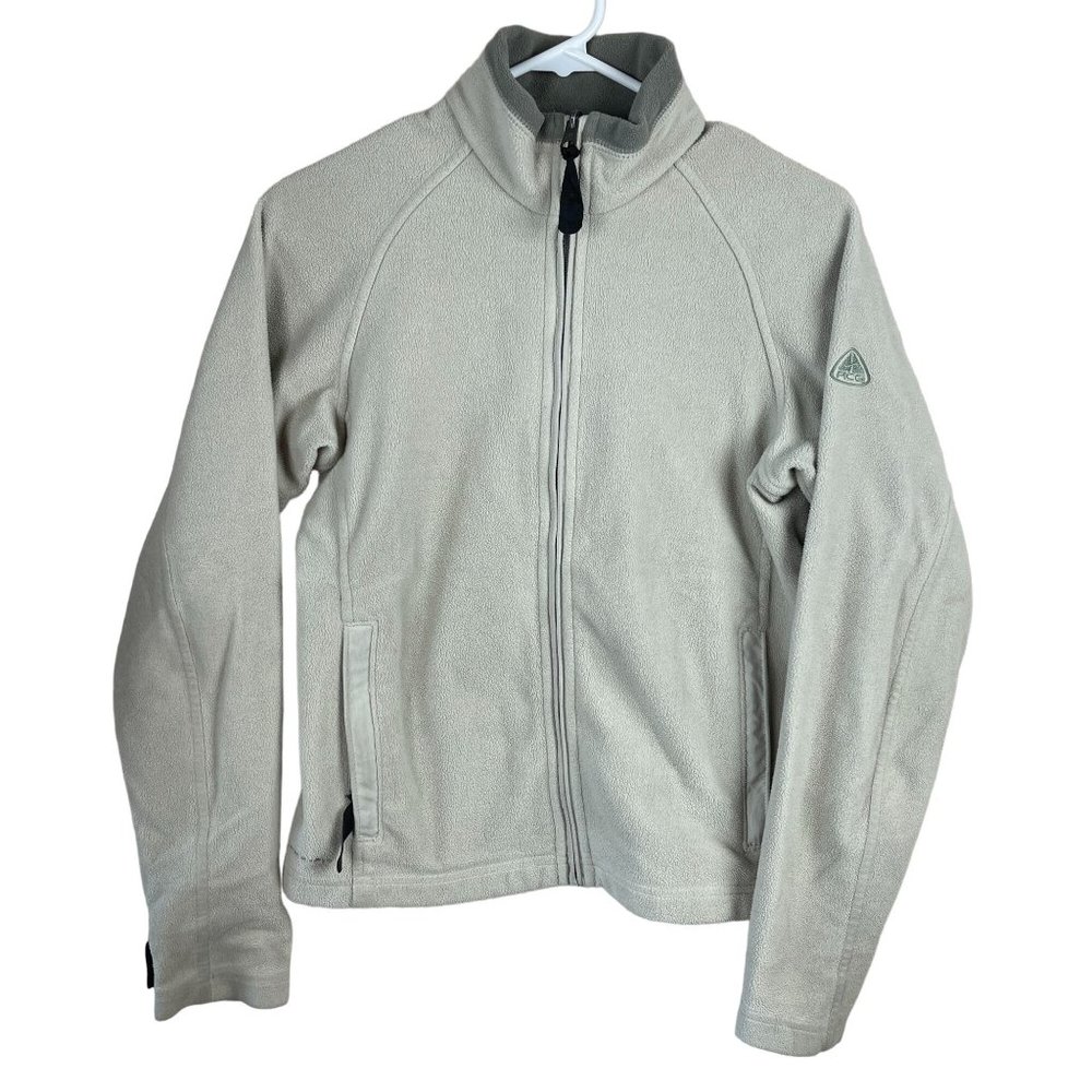Nike ACG Therma-FIT Fleece Jacket Womens M Beige Full Zip Pockets Thermal Layer